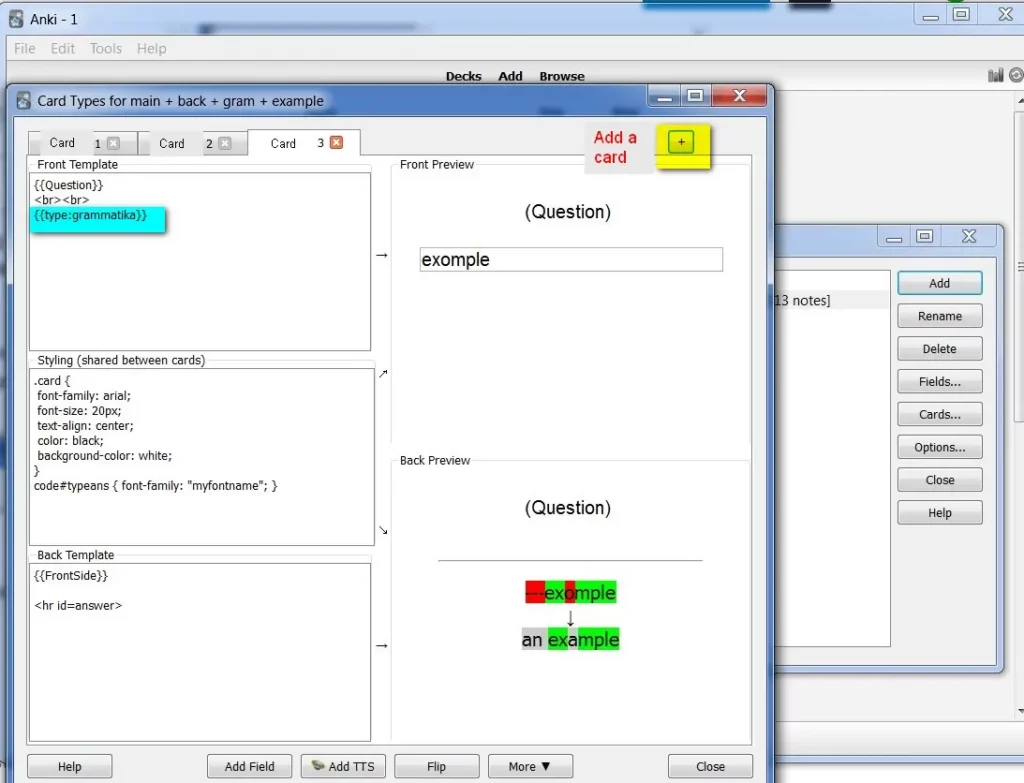 Anki Vorlagen bearbeiten / editing Anki templates