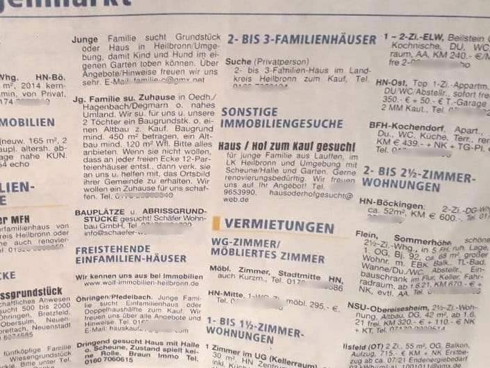 Germany apartments search. Decoding ads