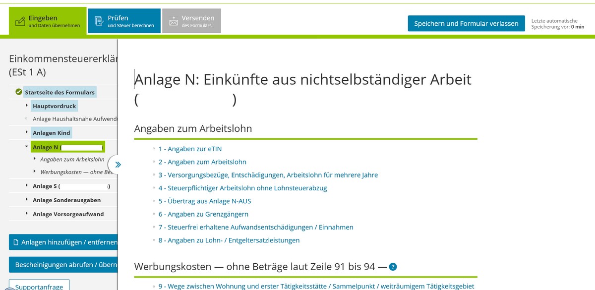 elster online anlage n