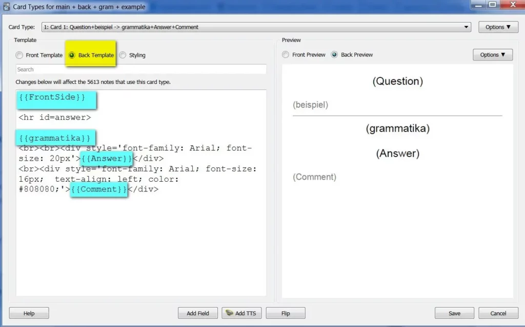 Anki Vorlagen bearbeiten / editing Anki templates