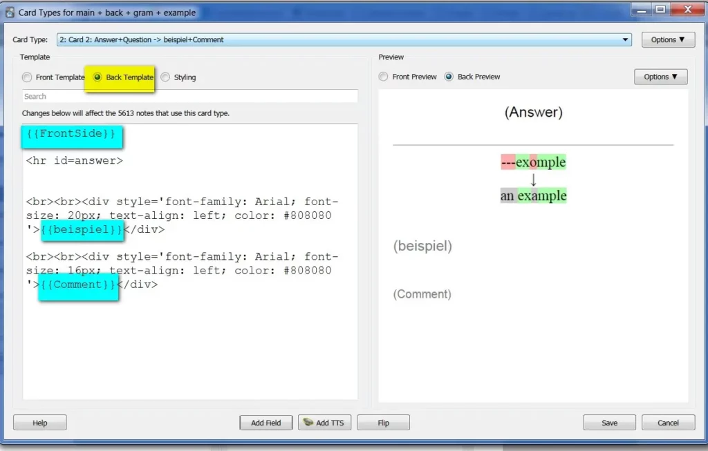 Anki Vorlagen bearbeiten / editing Anki templates